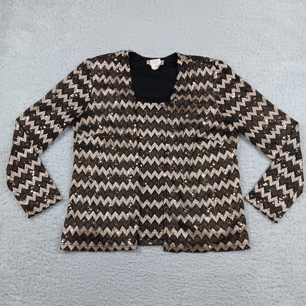 Draper's & Damon's Jacket Tank Set Women 18 Black Gold Sequin Chevron 0001434
